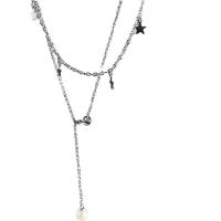 Edelstahl Schmuck Halskette, 304 Edelstahl, mit Kunststoff Perlen, mit Verlängerungskettchen von 9.8cm, Doppelschicht & Modeschmuck & für Frau, originale Farbe, Länge:ca. 38.4 cm, ca. 30 cm, verkauft von PC