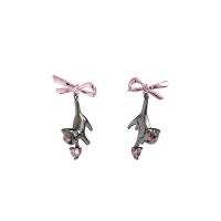 Tibetan Style Stud Earring, with Glass Rhinestone, Bowknot, silver color plated, fashion jewelry & for woman, nickel, lead & cadmium free, 34x18mm, Sold By Pair