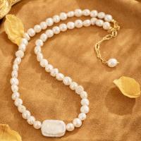Freshwater Pearl Brass Necklace with Brass with 5cm extender chain real gold plated fashion jewelry & for woman white Length Approx 38 cm Sold By PC