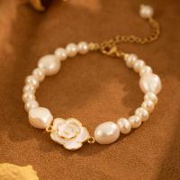 Sötvatten odlade Pearl Bracelet, Freshwater Pearl, med Mässing, med 5cm extender kedja, äkta guldpläterad, mode smycken & för kvinna, vit, Längd Ca 15 cm, Säljs av PC