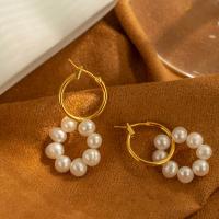 Freshwater Pearl Earrings, with Brass, real gold plated, fashion jewelry & for woman, white, 28x18mm, Sold By Pair