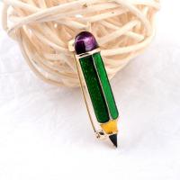 Tibetan Style Brooches, pencil, gold color plated, for woman & enamel, nickel, lead & cadmium free, 39x9mm, Sold By PC