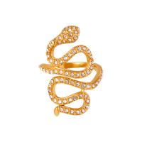 Titanium Steel Finger Ring Snake Vacuum Ion Plating fashion jewelry & for woman & with rhinestone 29mm Sold By PC