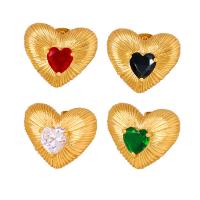 Brass Stud Earring, Heart, Vacuum Ion Plating, fashion jewelry & for woman & with cubic zirconia, more colors for choice, 22x19mm, Sold By Pair
