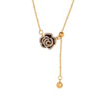 Colar de bronze, cobre, with 5cm extender chain, Rose, joias de moda & para mulher & esmalte & com strass, dois diferentes cores, 11x12mm, comprimento 44 cm, vendido por PC