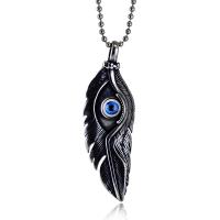 Evil Eye Pendants, Titanium Steel, with Resin, Feather, polished, fashion jewelry & DIY & Unisex & evil eye pattern & blacken, black, 23x71x7mm, Sold By PC
