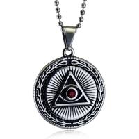 Evil Eye Pendants Titanium Steel Round polished fashion jewelry & DIY & Unisex & evil eye pattern & with rhinestone & blacken black Sold By PC