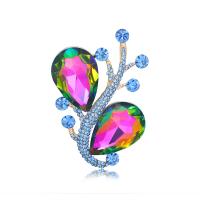 Zinc Alloy Brooches with Crystal & Rhinestone gold color plated fashion jewelry & for woman & faceted mixed colors nickel lead & cadmium free Sold By PC