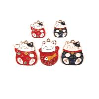 Zinc Alloy Enamel Pendants Fortune Cat gold color plated DIY Approx Sold By Bag