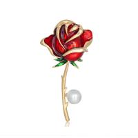 Zinklegierung Broschen, mit Kunststoff Perlen, Rose, goldfarben plattiert, Vintage & Modeschmuck & für Frau & Emaille, rot, frei von Nickel, Blei & Kadmium, 35x67mm, verkauft von PC