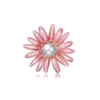 Zinc Alloy Brooches with Plastic Pearl Daisy gold color plated fashion jewelry & for woman & enamel pink nickel lead & cadmium free Sold By PC