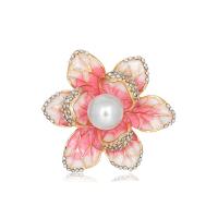 Tibetan Style Brooches, with Rhinestone & Plastic Pearl, Flower, gold color plated, fashion jewelry & for woman & enamel, more colors for choice, nickel, lead & cadmium free, 44x44mm, Sold By PC