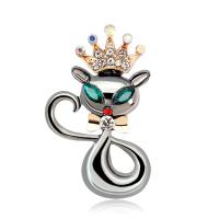 Zinc Alloy Brooches with Rhinestone Cat plated fashion jewelry & for woman mixed colors nickel lead & cadmium free Sold By PC