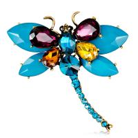 Tibetan Style Brooches, with Crystal & Rhinestone, Dragonfly, gold color plated, random style & fashion jewelry & for woman, mixed colors, nickel, lead & cadmium free, 70x73mm, Sold By PC