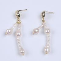 Freshwater Pearl Earrings, with Tibetan Style, gold color plated, fashion jewelry & for woman & with rhinestone, white, 6.40mm, Sold By Pair
