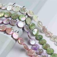 Koraliki z naturalnej słodkowodnej perły, Muszla słodkowodna, Płaskie koło, Drukowane, DIY, dostępnych więcej kolorów, 15mm, sprzedawane na około 36 cm Strand
