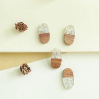 Wood Pendants, with Silver Foil & Resin, Oval, DIY, 15x27mm, Approx 50PCs/Bag, Sold By Bag