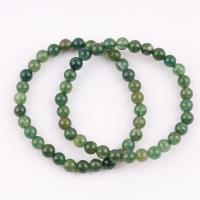 Ágata jóias pulseira, Ágata musgo, Roda, polido, joias de moda & unissex, verde, 4mm, comprimento Aprox 19 cm, vendido por PC