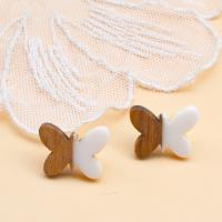 Wood Earring, with Resin, Butterfly, epoxy gel, fashion jewelry & for woman, 14x18mm, Approx 50PCs/Bag, Sold By Bag