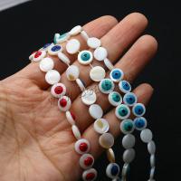 Perles de bijoux mode Evil Eye, coquille, Plat rond, DIY, plus de couleurs à choisir, 9mm, Environ 44PC/brin, Vendu par brin