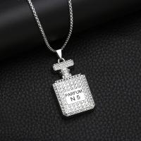 Tibetan Style Jewelry Necklace, with 304 Stainless Steel Chain, plated, fashion jewelry & with rhinestone, silver color, nickel, lead & cadmium free, 48x26mm, Length:70 cm, Sold By PC