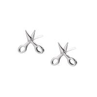 925 Sterling Silver Stud Earrings Scissors plated for woman Sold By Pair