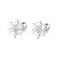 925 Sterling Silver Stud Earrings, Snowflake, plated, for woman, platinum color, 6mm, Sold By Pair