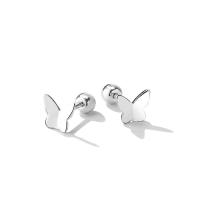 925 Sterling Silver Stud Earrings, Butterfly, plated, for woman, platinum color, 5.50x6.30mm, Sold By PC
