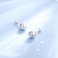 925 Sterling Silver Stud Earrings, with Freshwater Pearl, plated, for woman, silver color, 6.3mm, Sold By Pair