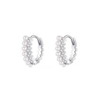 Cubic Zirconia Micro Pave Sterling Silver Earring 925 Sterling Silver with Freshwater Pearl plated micro pave cubic zirconia & for woman platinum color Sold By Pair
