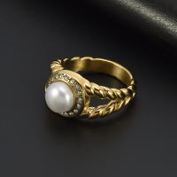 Titantium Cruach Finger Ring, Cruach Tíotáiniam, le Akoya saothraithe Pearls, jewelry faisin & do bhean & le rhinestone, nicil, luaidhe & caidmiam saor in aisce, 2.7x2.1x1.2cm, Díolta De réir PC