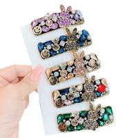 Zinc Alloy Hair Snap Clip with Crystal & Plastic Pearl Rabbit plated for woman & with rhinestone 80mm Sold By PC