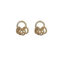 Rhinestone Drop Earring with Zinc Alloy gold color plated for woman & hollow 20mm Sold By Pair