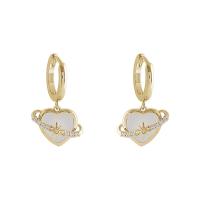 Brass Drop Earring with Cats Eye & Zinc Alloy Heart plated micro pave cubic zirconia & for woman Sold By Pair