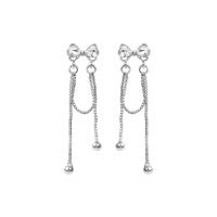 Tibetan Style Tassel Earring, Bowknot, silver color plated, micro pave cubic zirconia & for woman, 13x50mm, Sold By Pair