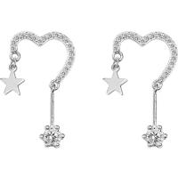 Zinc Alloy Drop Earring Heart silver color plated for woman & with rhinestone Sold By Pair