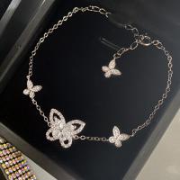 Brass Bracelet with 2inch extender chain Butterfly platinum plated for woman & with rhinestone Length Approx 6.3 Inch Sold By PC