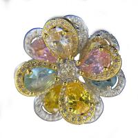 Messing Cuff fingerring, Flower, forgyldt, Micro Pave cubic zirconia & for kvinde, flere farver til valg, Størrelse:6-8, Solgt af PC