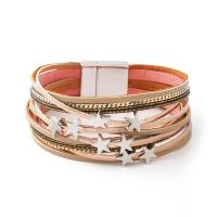 PU Leather Bracelet with Zinc Alloy Star plated multilayer & for woman 25mm Length Approx 7.7 Inch Sold By PC