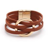 cuir PU bracelet, avec alliage de zinc, Motif géométrique, Placage de couleur d'or, multicouche & pour femme, plus de couleurs à choisir, Longueur:Environ 8 pouce, Vendu par PC