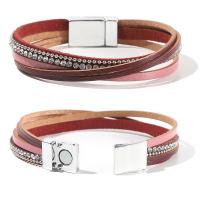 PU Leather Bracelet, with Copper, handmade, multilayer & for woman & with rhinestone, more colors for choice, Length:Approx 7.9 Inch, Sold By PC