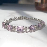 Brass Bracelet, platinum color plated, for woman & with rhinestone, more colors for choice, Length:Approx 7 Inch, Sold By PC