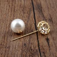 Cubic Zirconia Brooch, Brass, with Plastic Pearl, 14K gold plated, micro pave cubic zirconia & for woman, nickel, lead & cadmium free, 45x13mm,14mm, Sold By PC