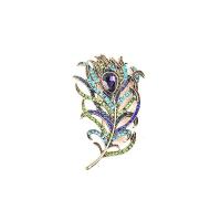 Tibetan Style Brooches, Peacock, for woman & with rhinestone, multi-colored, nickel, lead & cadmium free, 58x35mm, Sold By PC