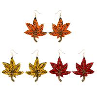 Brass Drop Earring, with Seedbead, Maple Leaf, handmade, fashion jewelry & for woman, more colors for choice, 56x76mm, Sold By Pair