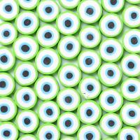 Granos de la joyería de moda mal de ojo, Arcilla polimero, Redondo aplanado, Bricolaje, verde, 10mm, aproximado 1000PCs/Bolsa, Vendido por Bolsa