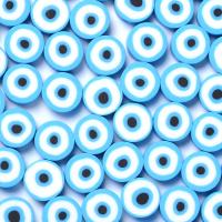 Mode Evil Eye Schmuck Perlen, Polymer Ton, flache Runde, DIY, blau, 10mm, ca. 1000PCs/Tasche, verkauft von Tasche