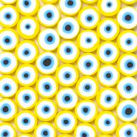 Mode Evil Eye Schmuck Perlen, Polymer Ton, flache Runde, DIY, gelb, 10mm, ca. 1000PCs/Tasche, verkauft von Tasche
