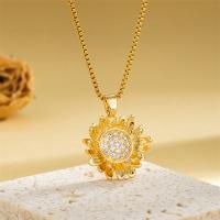 Stainless Steel Jewelry Necklace 304 Stainless Steel with 1.97inch extender chain Sunflower plated fashion jewelry & micro pave cubic zirconia & for woman golden Sold Per Approx 15.75 Inch Strand