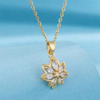 Stainless Steel Jewelry Necklace 304 Stainless Steel with 1.97inch extender chain Maple Leaf plated fashion jewelry & micro pave cubic zirconia & for woman golden Sold Per Approx 15.75 Inch Strand